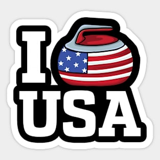 USA curler Broom Winter ice Sports American Flag Curling Sticker